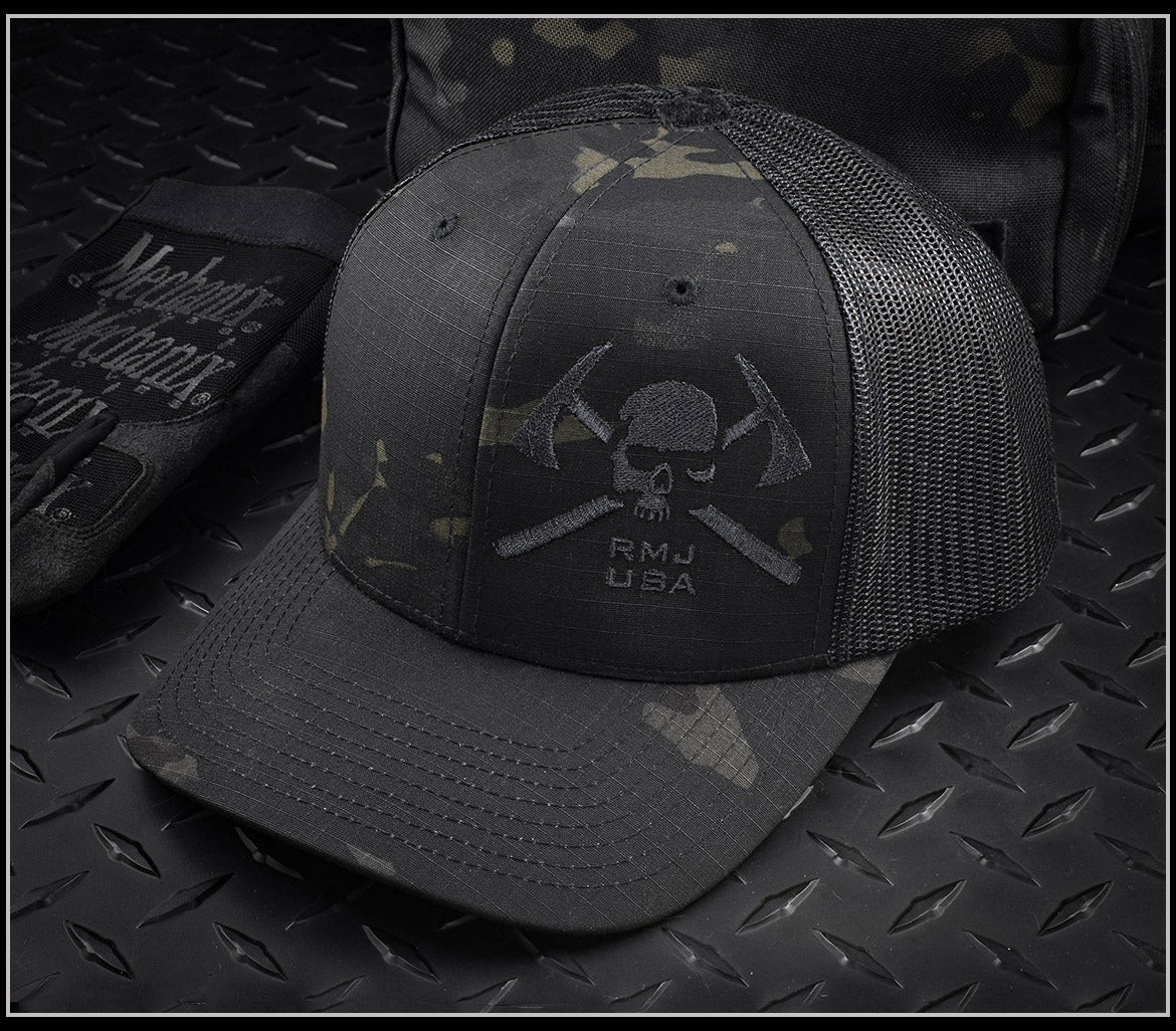 Hat - RMJ USA Black Multicam Trucker