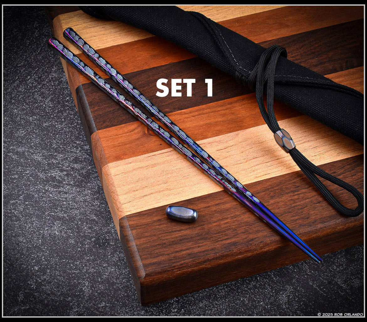 Forged Titanium Chopsticks - Flamed Finish - 6 Unique Sets