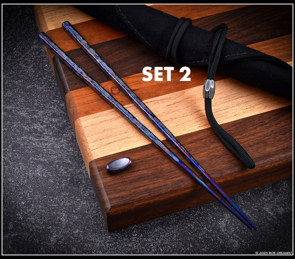 Forged Titanium Chopsticks - Flamed Finish - 6 Unique Sets