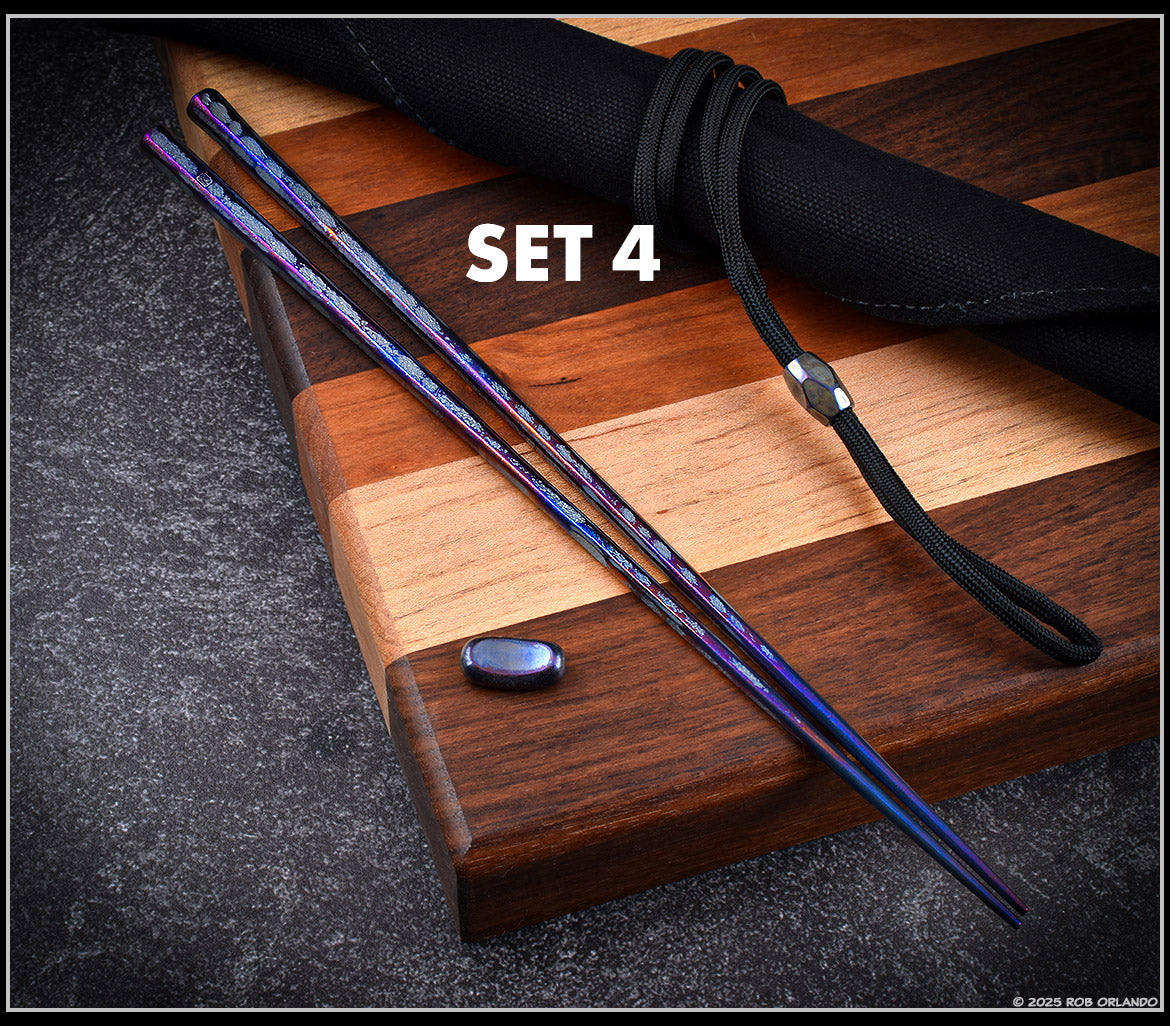Forged Titanium Chopsticks - Flamed Finish - 6 Unique Sets