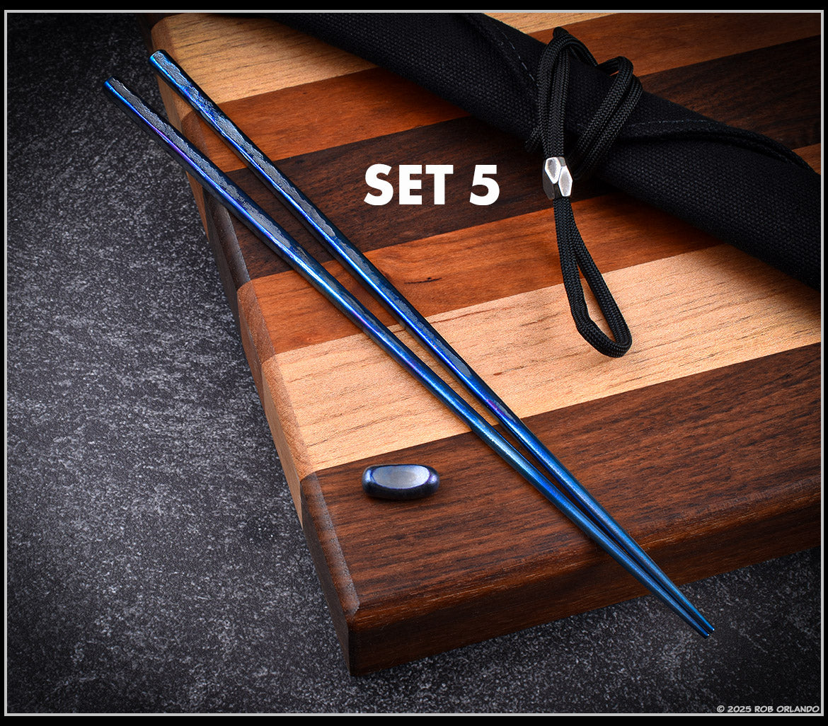Forged Titanium Chopsticks - Flamed Finish - 6 Unique Sets
