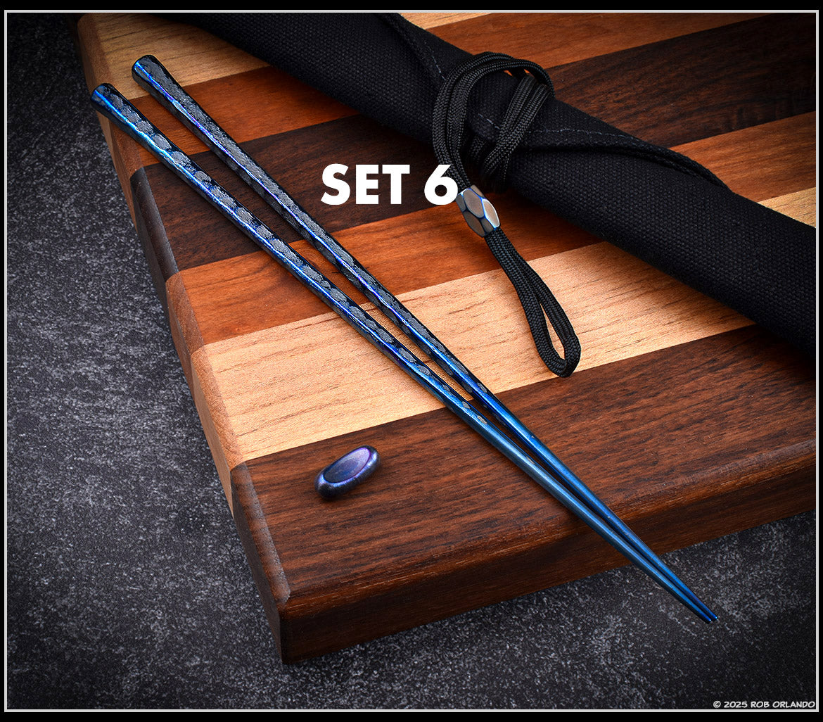 Forged Titanium Chopsticks - Flamed Finish - 6 Unique Sets