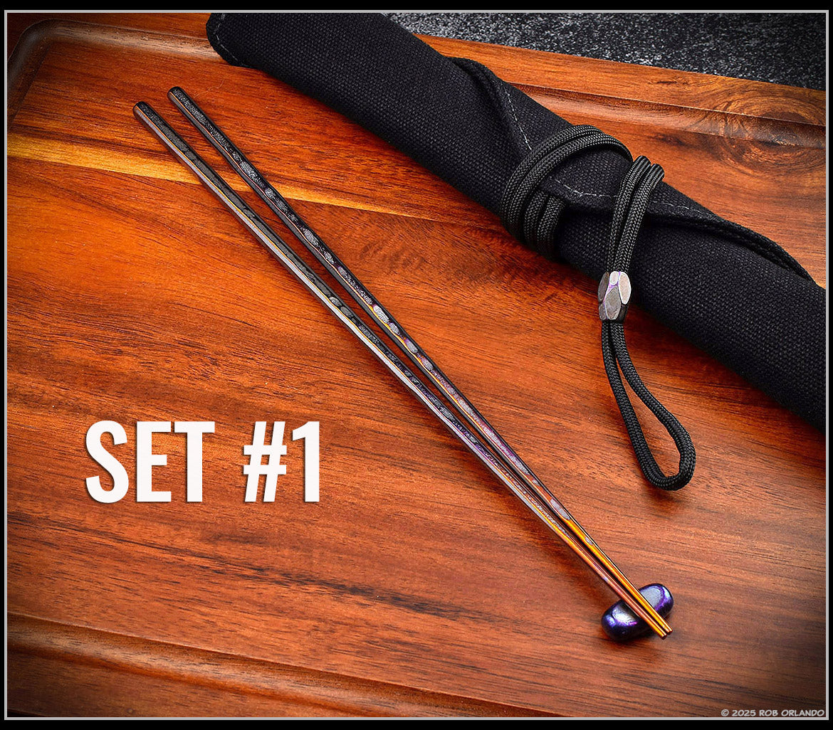 Forged Titanium Chopsticks - Flamed Finish - 6 Unique Sets