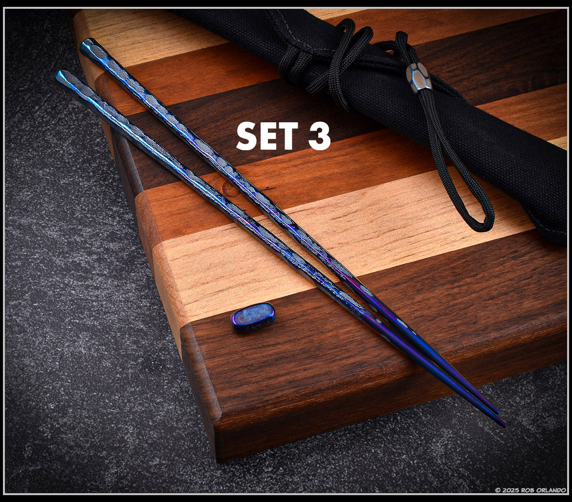 Forged Titanium Chopsticks - Flamed Finish - 6 Unique Sets