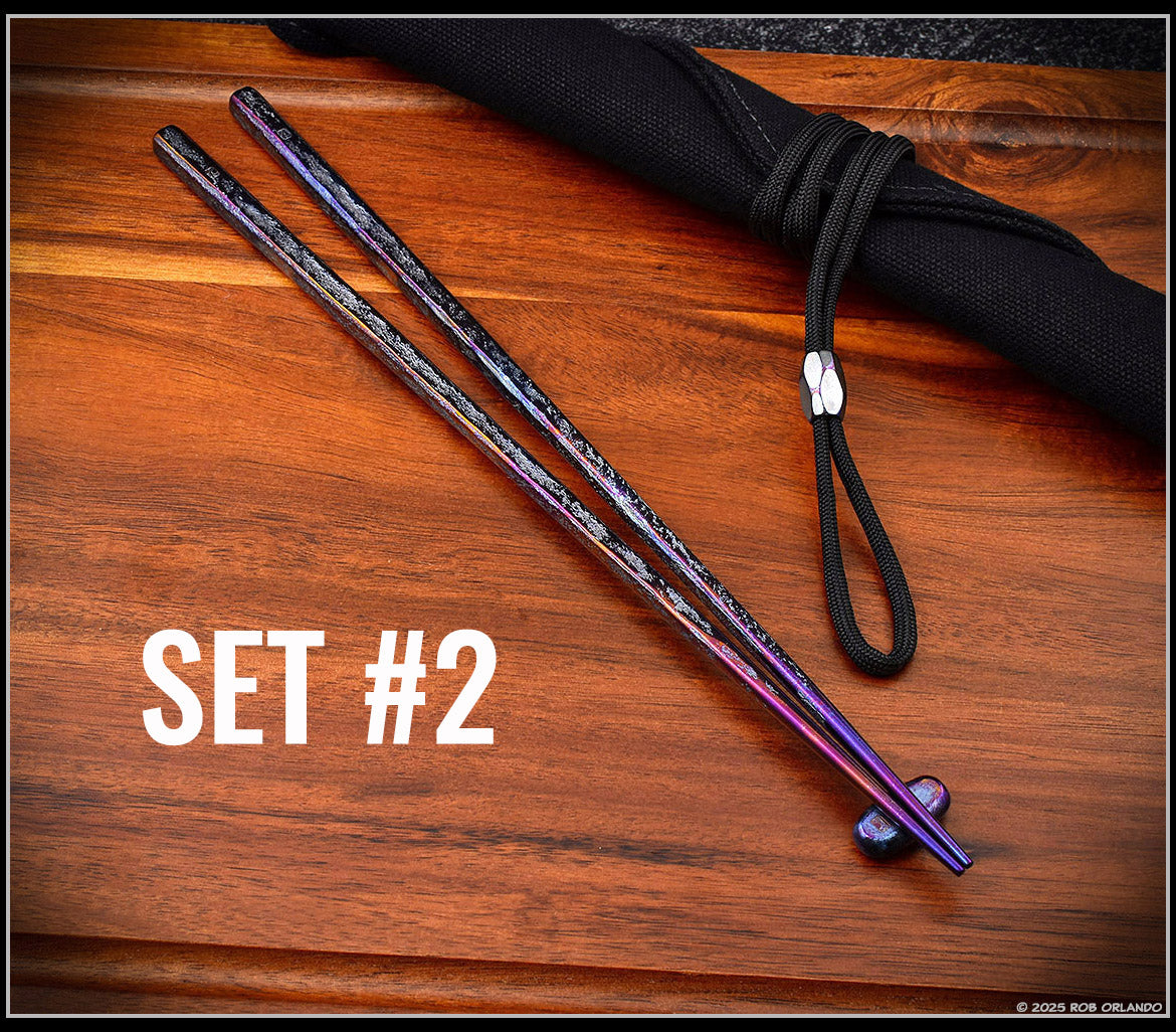 Forged Titanium Chopsticks - Flamed Finish - 6 Unique Sets