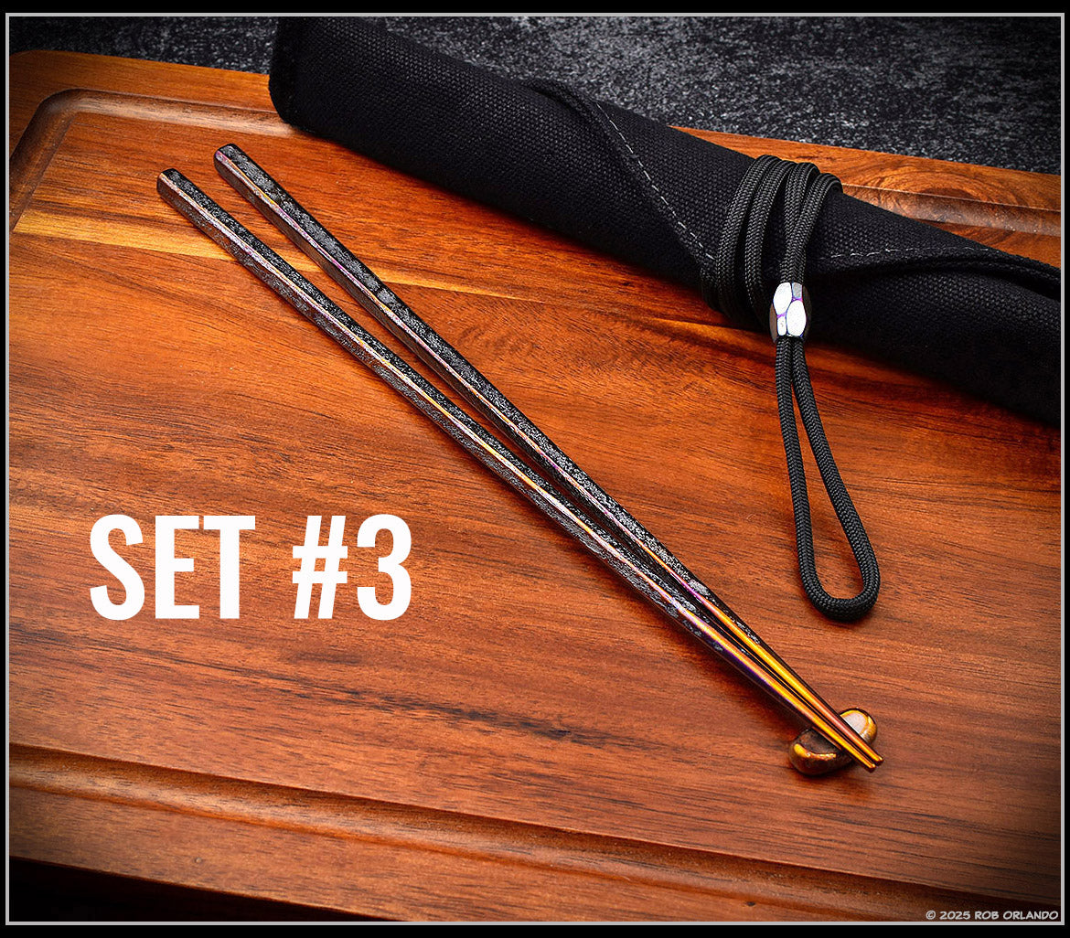 Forged Titanium Chopsticks - Flamed Finish - 6 Unique Sets