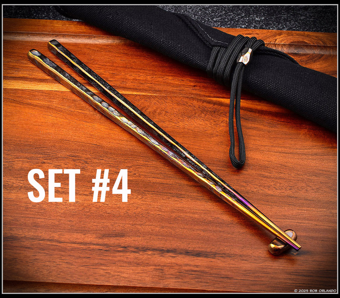 Forged Titanium Chopsticks - Flamed Finish - 6 Unique Sets