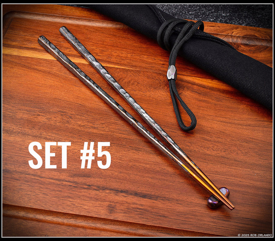 Forged Titanium Chopsticks - Flamed Finish - 6 Unique Sets