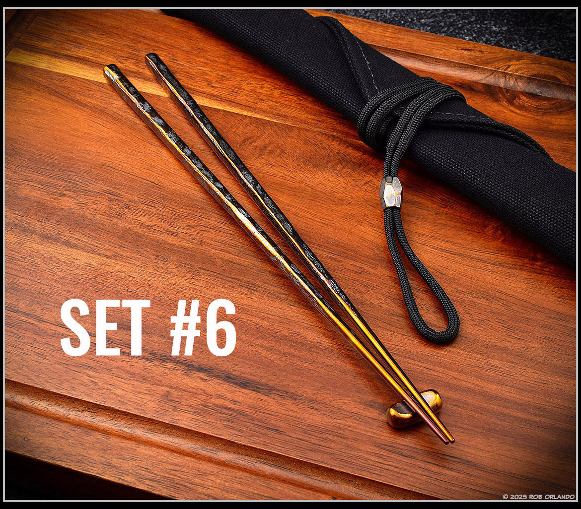 Forged Titanium Chopsticks - Flamed Finish - 6 Unique Sets