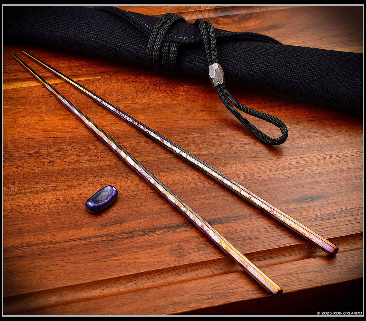 Forged Titanium Chopsticks - Flamed Finish - 6 Unique Sets