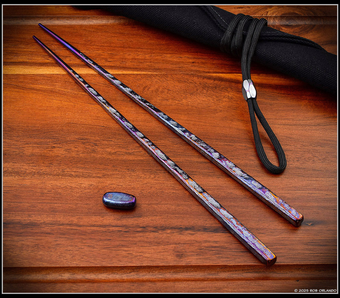 Forged Titanium Chopsticks - Flamed Finish - 6 Unique Sets