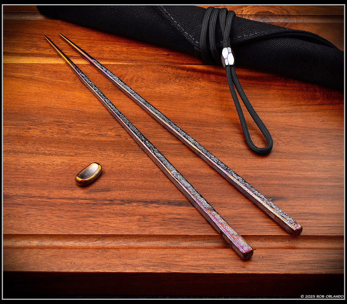Forged Titanium Chopsticks - Flamed Finish - 6 Unique Sets