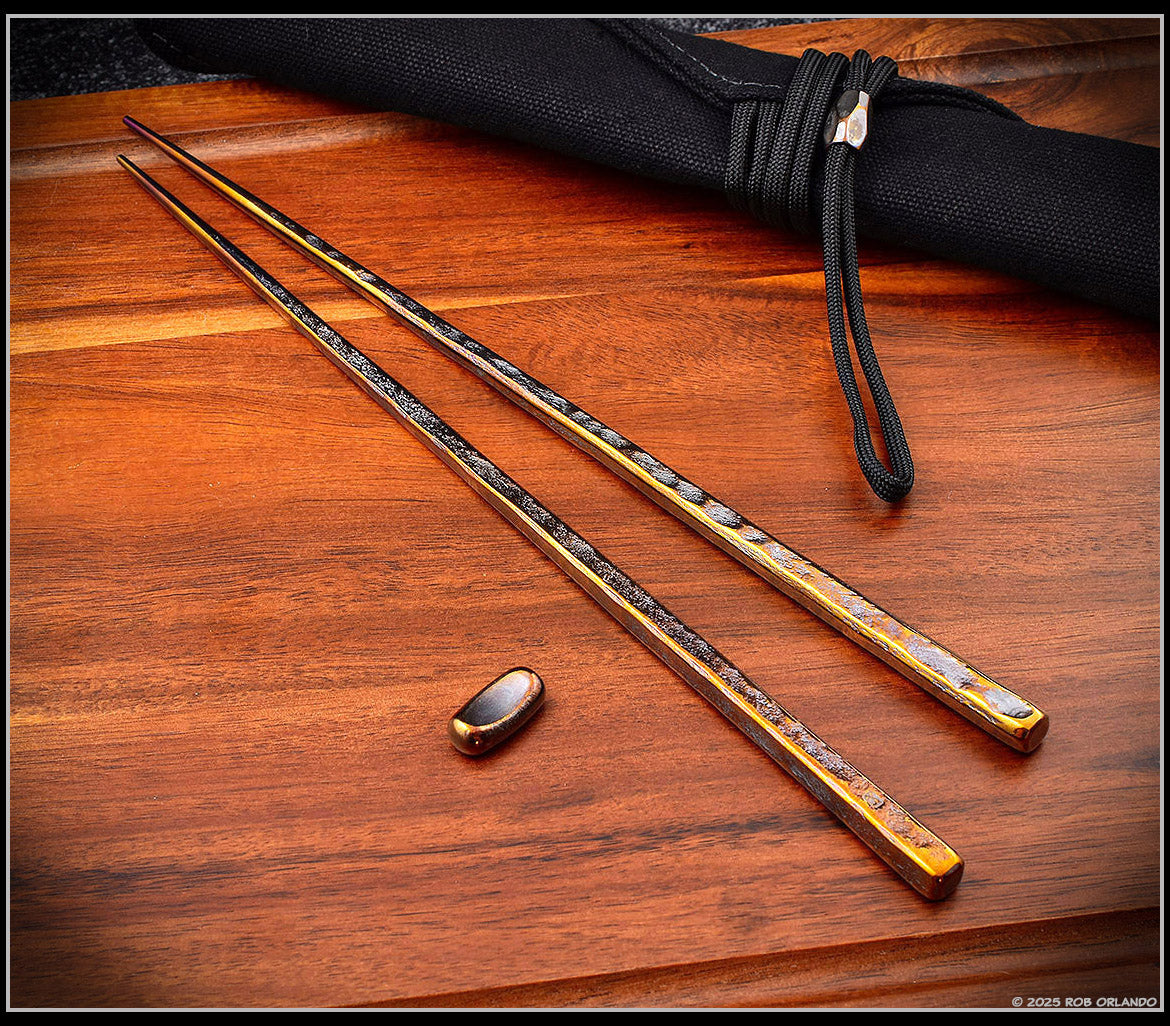 Forged Titanium Chopsticks - Flamed Finish - 6 Unique Sets