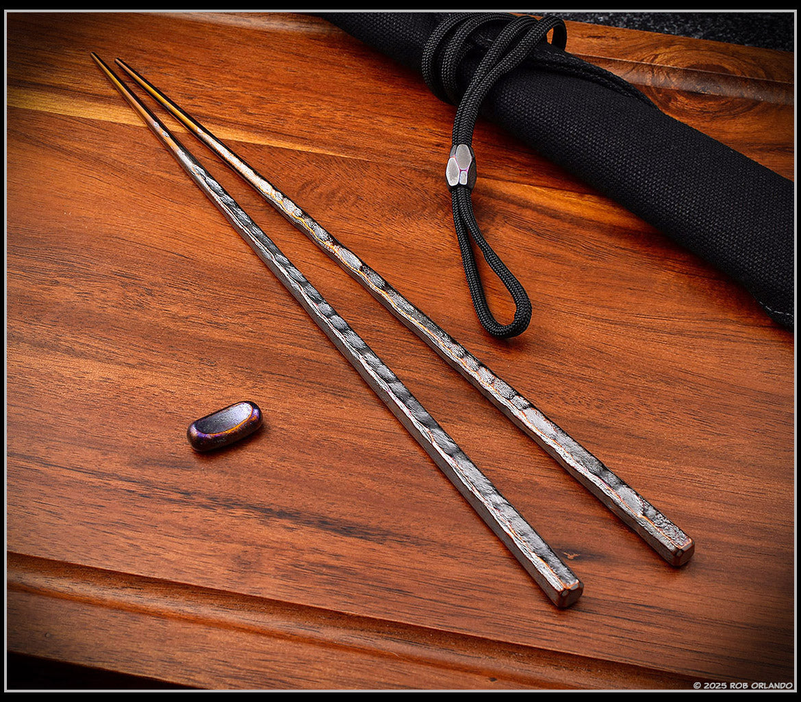 Forged Titanium Chopsticks - Flamed Finish - 6 Unique Sets