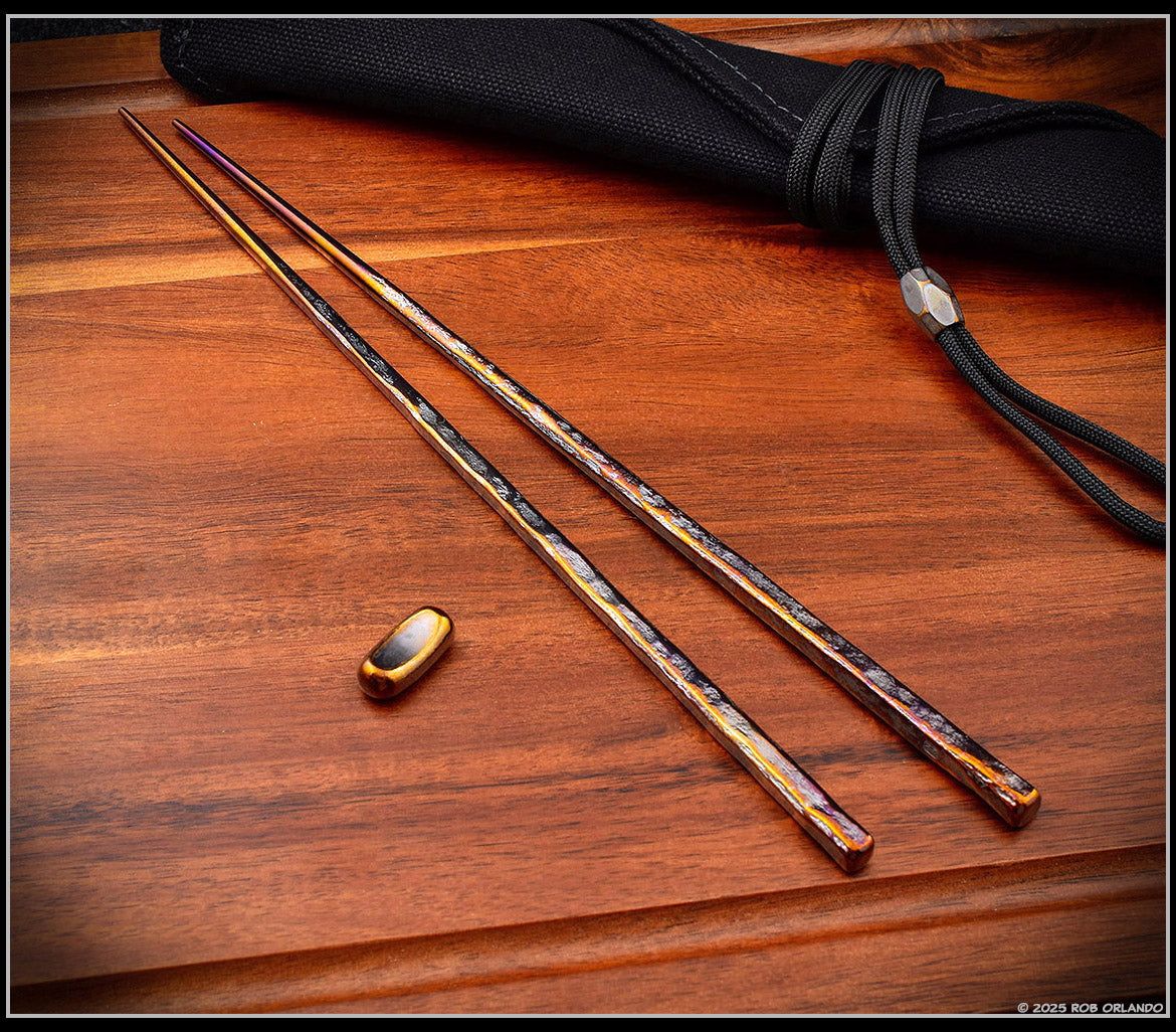 Forged Titanium Chopsticks - Flamed Finish - 6 Unique Sets
