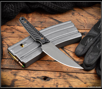 RMJ Osprey 9 Adventure Kitchen Knife Black G10 4.5 Stonewash - EKnives LLC